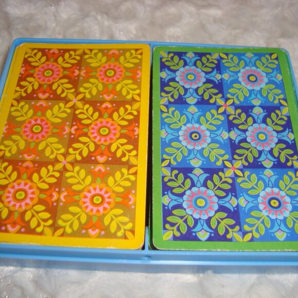 Vintage Hallmark 'Patchwork' Playing Cards Double Set Hard Plastic Case - Picture 4 of 4